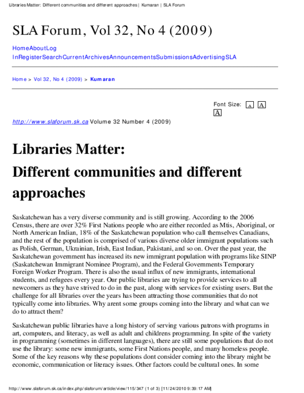 (PDF) Libraries matter: different communities and different approaches