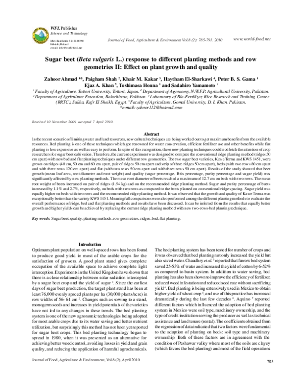 (PDF) Sugar beet (Beta vulgaris L.) response to different planting ...
