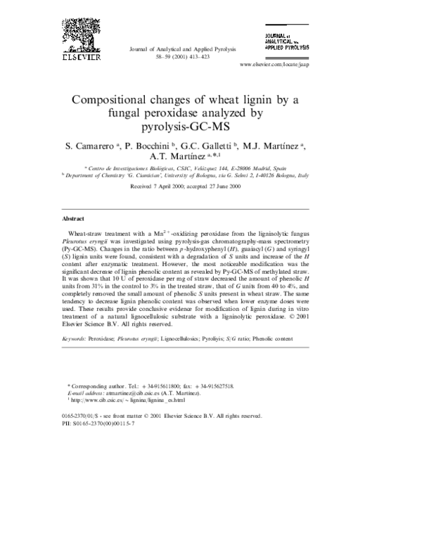 (PDF) Compositional changes of wheat lignin by a fungal peroxidase ...