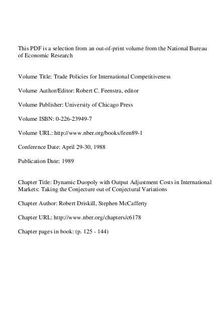 (PDF) Dynamic duopoly with output adjustment costs in international ...