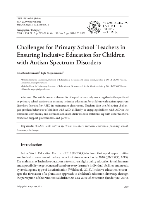 (PDF) Challenges for Primary School Teachers in Ensuring Inclusive ...