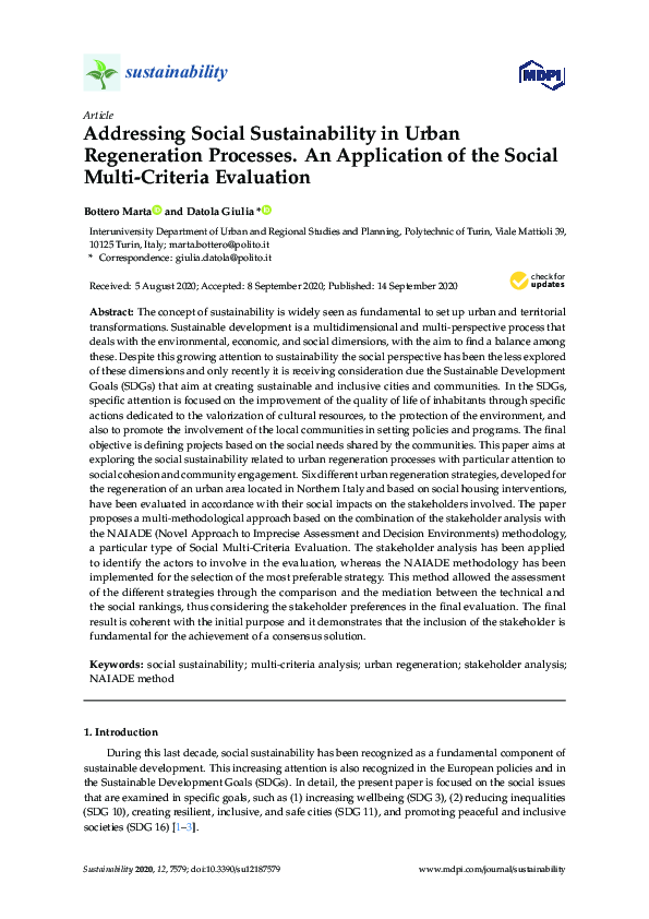 (PDF) Addressing Social Sustainability in Urban Regeneration Processes ...
