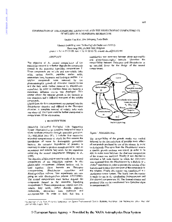 Combination of the anaerobic liquefying and the phototrophic compartments of MELISSA in a membrane bioreactor