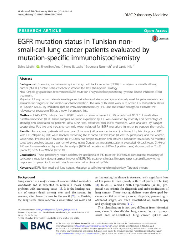 (PDF) EGFR mutation status in Tunisian non-small-cell lung cancer ...
