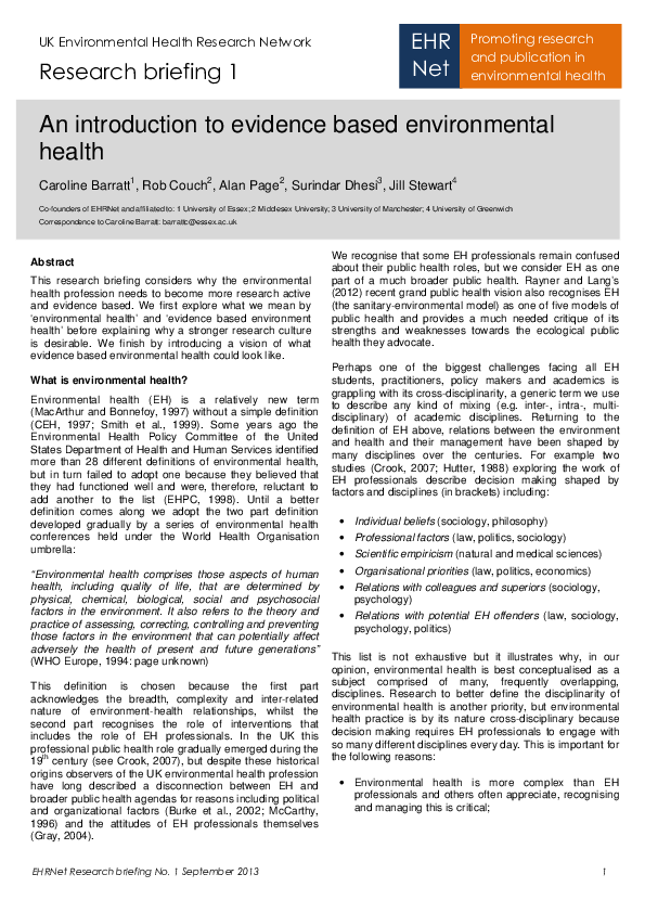 (PDF) An introduction to evidence based environmental health
