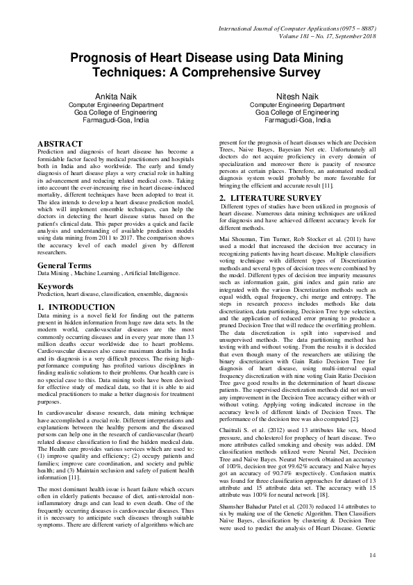 (PDF) Prognosis of Heart Disease using Data Mining Techniques: A ...