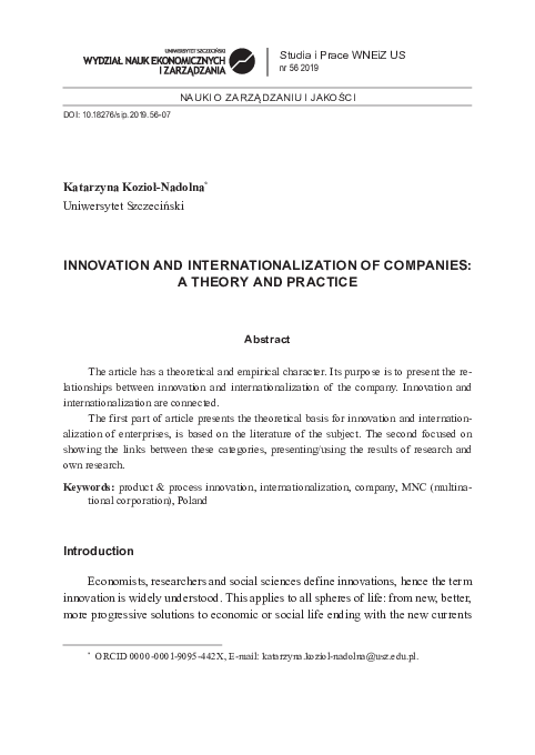 (PDF) Innovation and internationalization of companies: a theory and ...