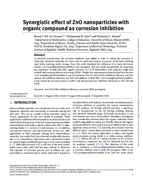 (PDF) Synergistic effect of ZnO nanoparticles with organic compound as ...