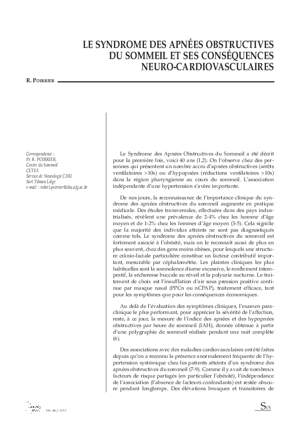 (PDF) Le Syndrome Des Apnées Obstructives Du Sommeil et Ses ...