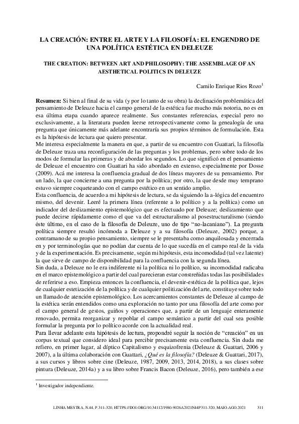 (PDF) La Creación: Entre El Arte y La Filosofía: El Engendro De Una ...