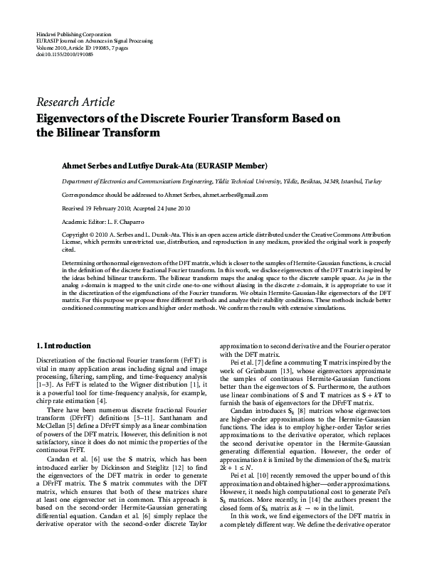 (PDF) Eigenvectors of the discrete Fourier transform based on the ...