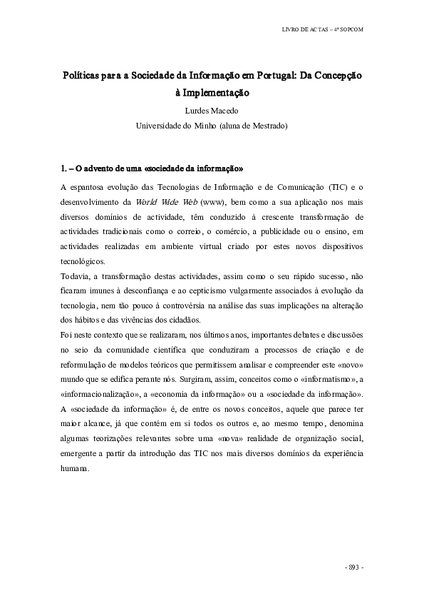 (PDF) Políticas para a sociedade da informação em Portugal: da ...