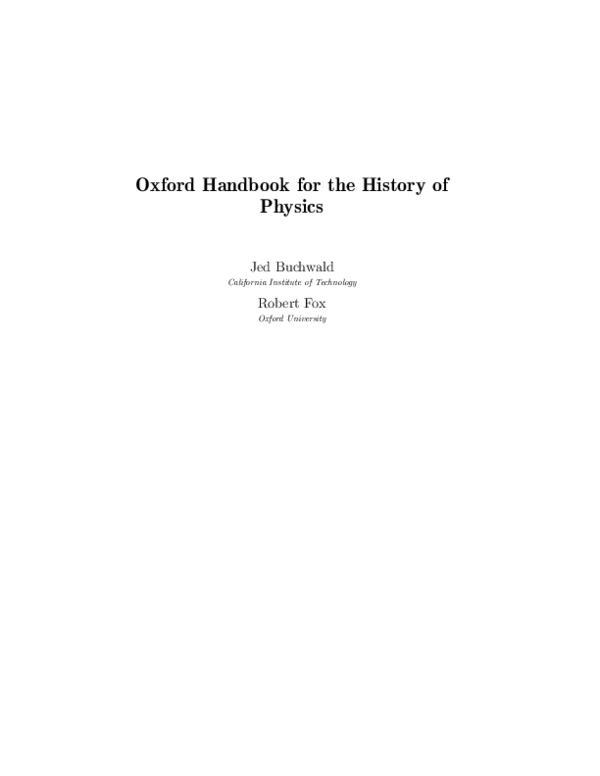 (PDF) The Oxford handbook of the history of physics