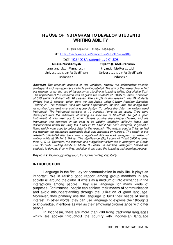 (PDF) The Use of Instagram to Develop Students’ Writing Ability