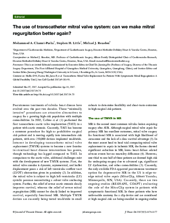 (PDF) The use of transcatheter mitral valve system: can we make mitral ...