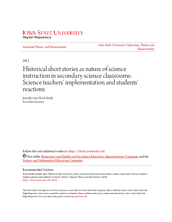(PDF) Historical short stories as nature of science instruction in ...