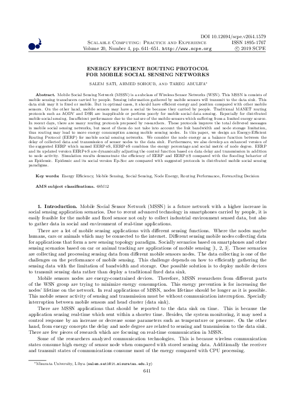 (PDF) Energy Efficient Routing Protocol for Mobile Social Sensing Networks