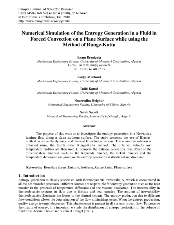 (PDF) Numerical Simulation of Entropy Generation in Combustion Chamber ...