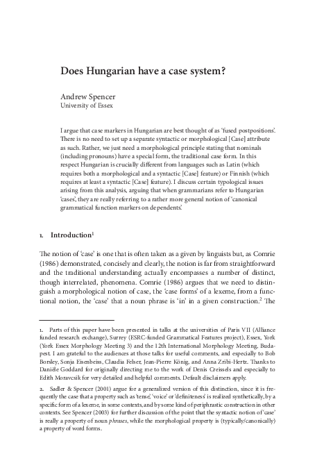 (PDF) Does Hungarian have a case system?