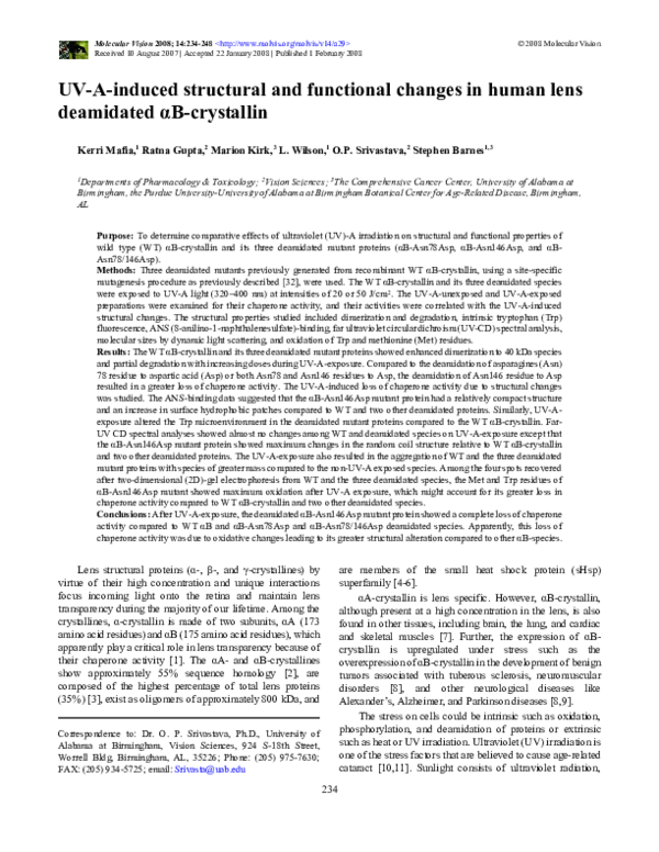 (PDF) UV-A-induced structural and functional changes in human lens ...