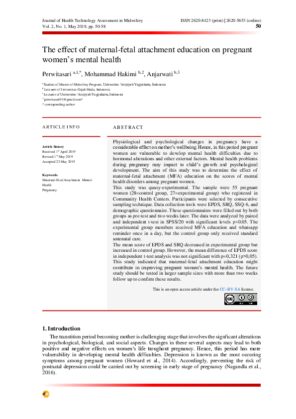 (PDF) The effect of maternal–fetal attachment education on maternal ...