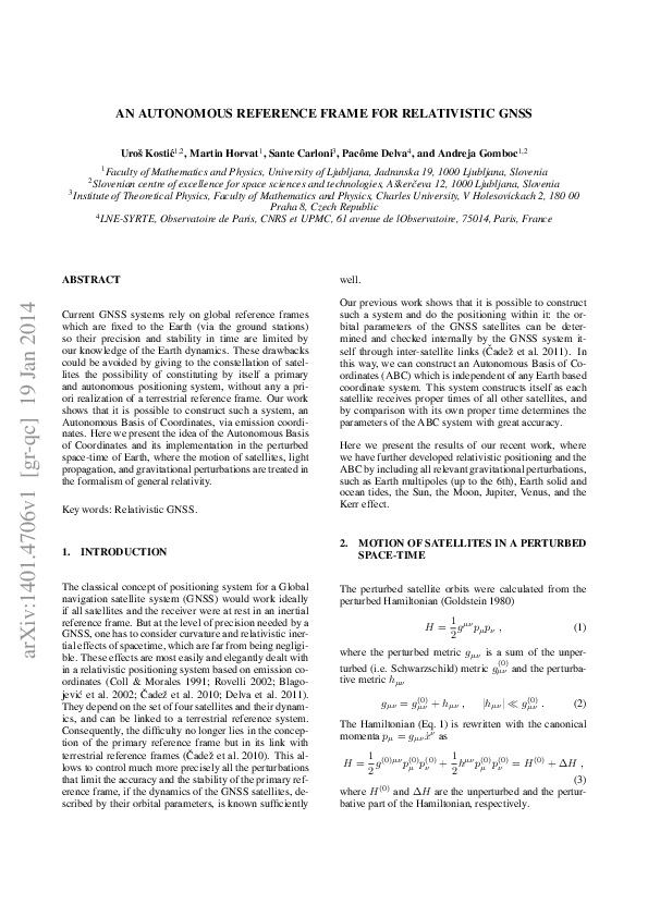 (PDF) An Autonomous Reference Frame for Relativistic GNSS