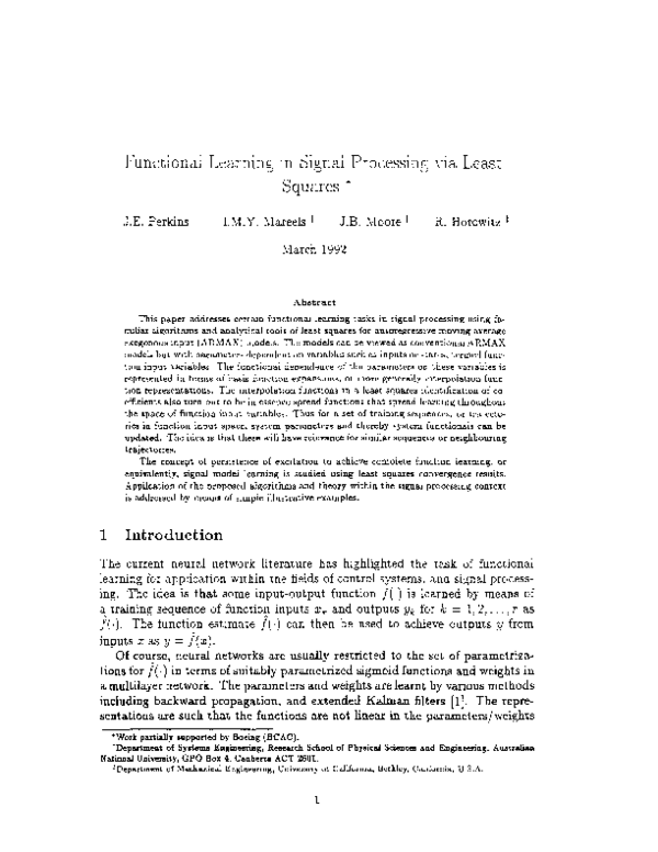 (PDF) Functional learning in signal processing via least squares