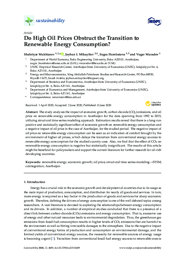 (PDF) Do High Oil Prices Obstruct the Transition to Renewable Energy ...