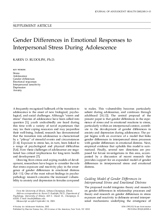 (PDF) Gender differences in emotional responses to interpersonal stress ...
