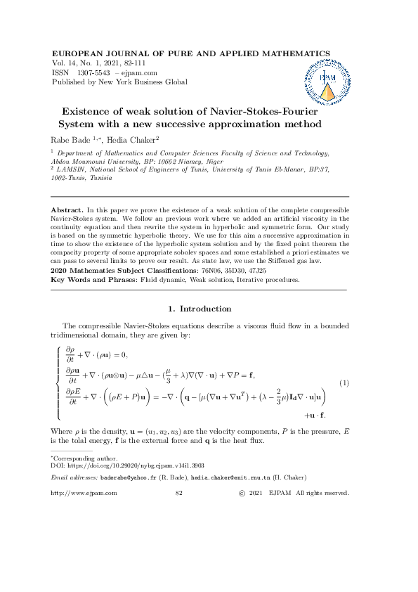 (PDF) Existence of Weak Solution of Navier-Stokes-Fourier System with a ...