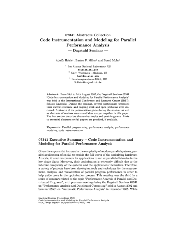 (PDF) 07341 Executive Summary--Code Instrumentation and Modeling for ...