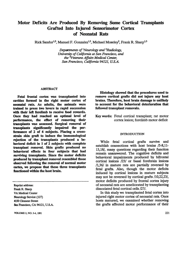 (PDF) Motor Deficits Are Produced By Removing Some Cortical Transplants ...