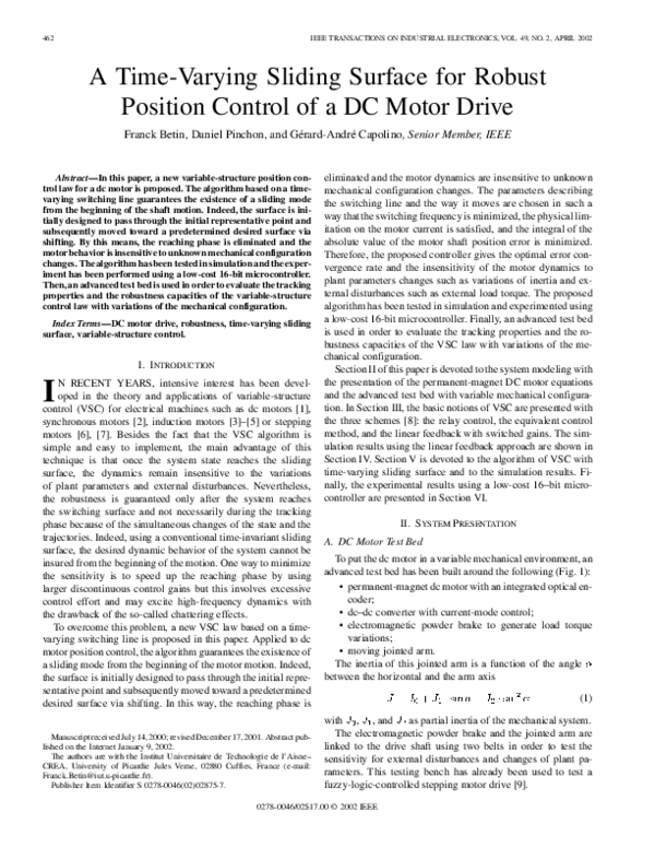 (PDF) A time-varying sliding surface for robust position control of a ...