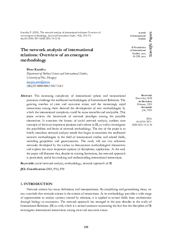 (PDF) The Network Analysis of International Relations: Overview of an ...