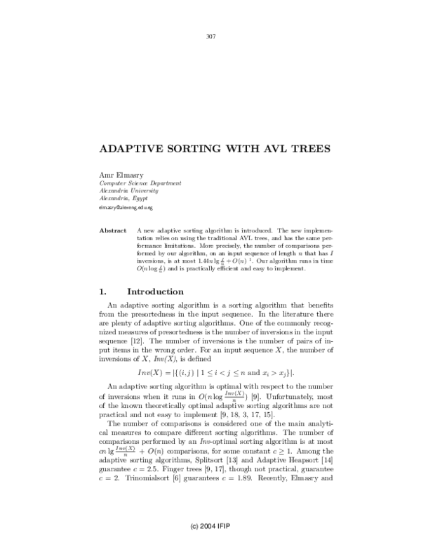 (PDF) Adaptive Sorting with AVL Trees