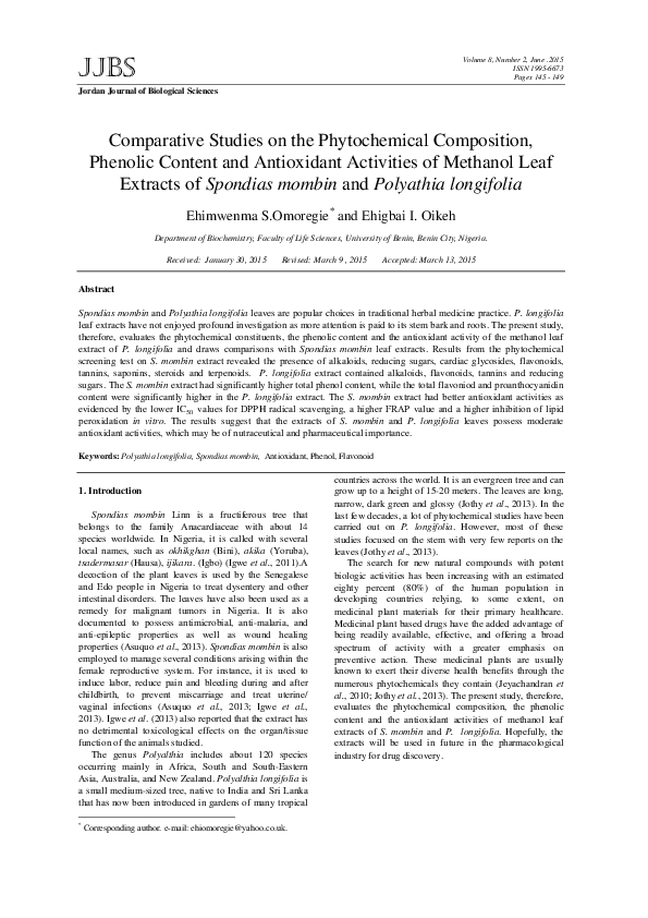 (PDF) Comparative Studies on the Phytochemical Composition , Phenolic ...