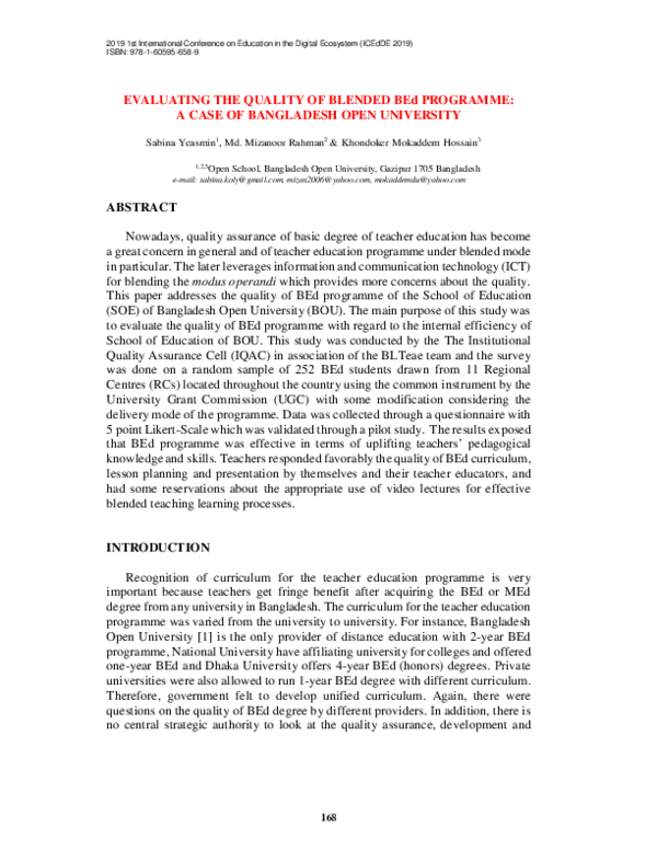 (PDF) Evaluating the Quality of Blended BEd Programme: A Case of ...