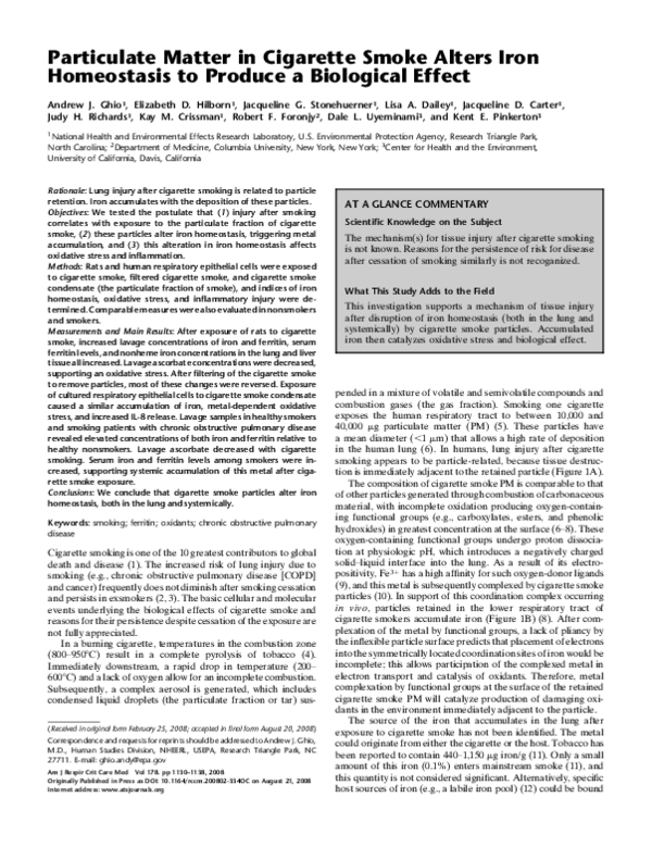 (PDF) Particulate Matter in Cigarette Smoke Alters Iron Homeostasis to