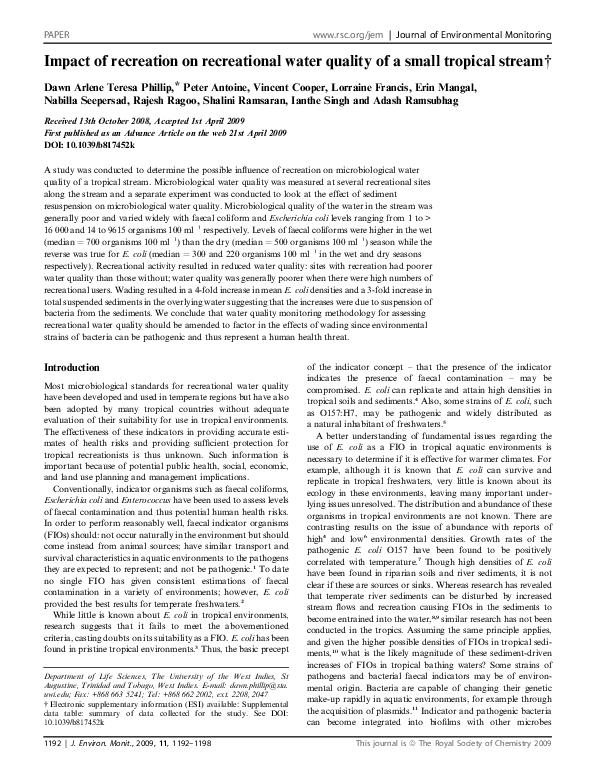 (PDF) Impact of recreation on recreational water quality of a small ...