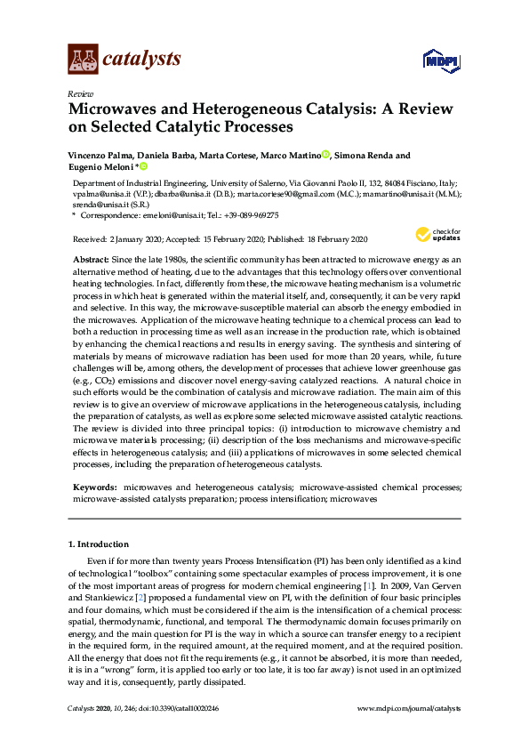 (PDF) Microwaves and Heterogeneous Catalysis: A Review on Selected ...