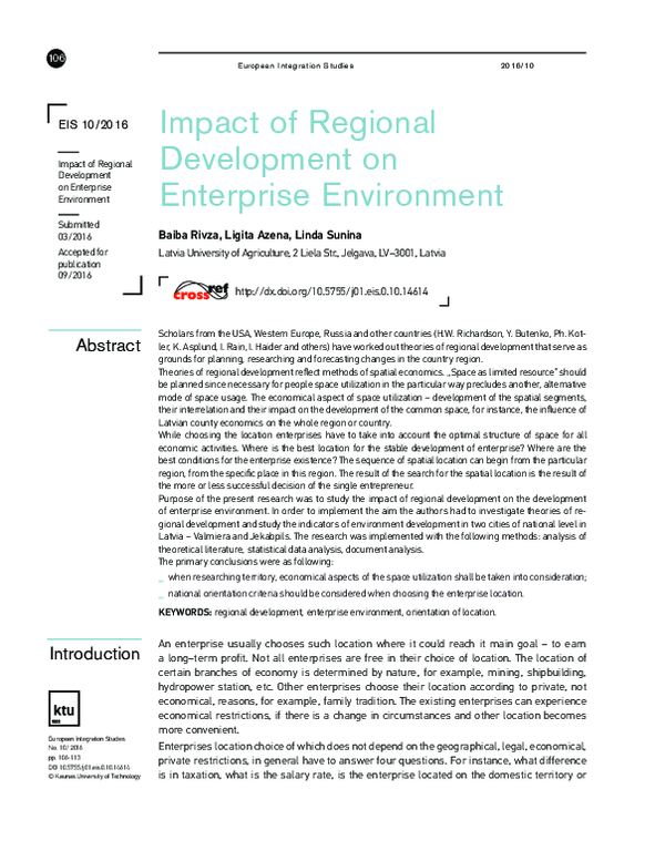 (PDF) Impact of Regional Development on Enterprise Environment