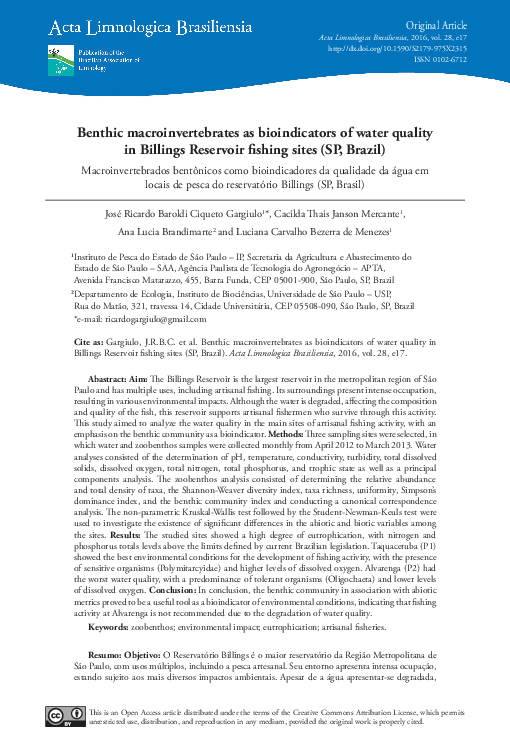 (PDF) Benthic macroinvertebrates as bioindicators of water quality in ...