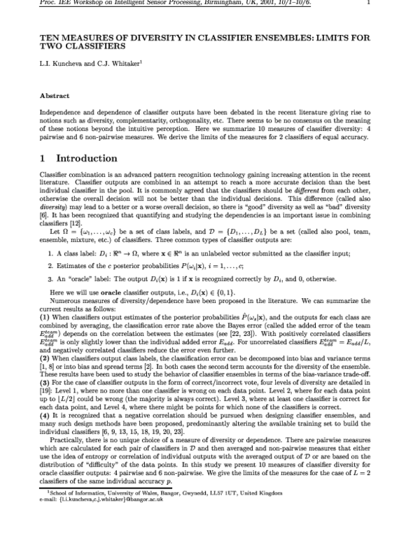 (PDF) Ten measures of diversity in classifier ensembles: limits for two ...
