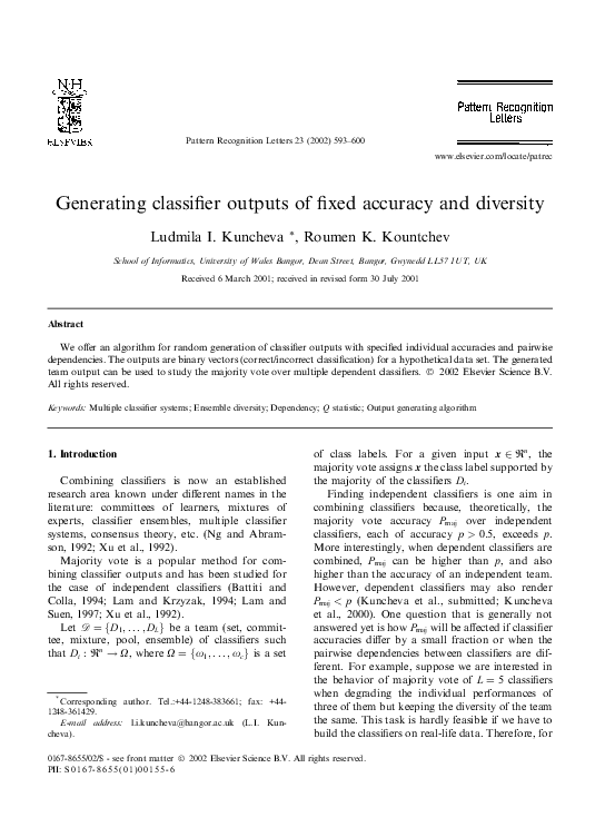 (PDF) Generating classifier outputs of fixed accuracy and diversity