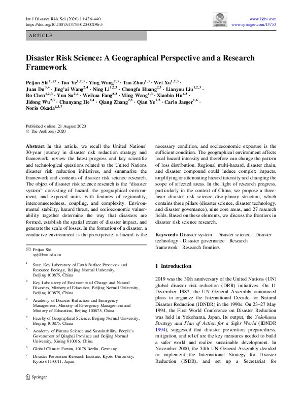 (PDF) Disaster Risk Science: A Geographical Perspective and a Research ...