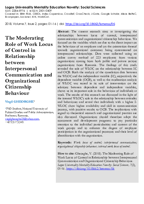 (PDF) The Moderating Role of Work Locus of Control in Relationship ...