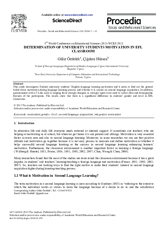 (PDF) Determination of University Students Motivation in EFL Classroom