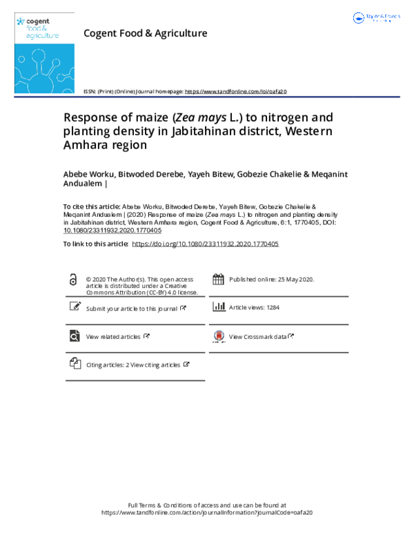 (PDF) Response of maize (Zea mays L.) to nitrogen and planting density ...