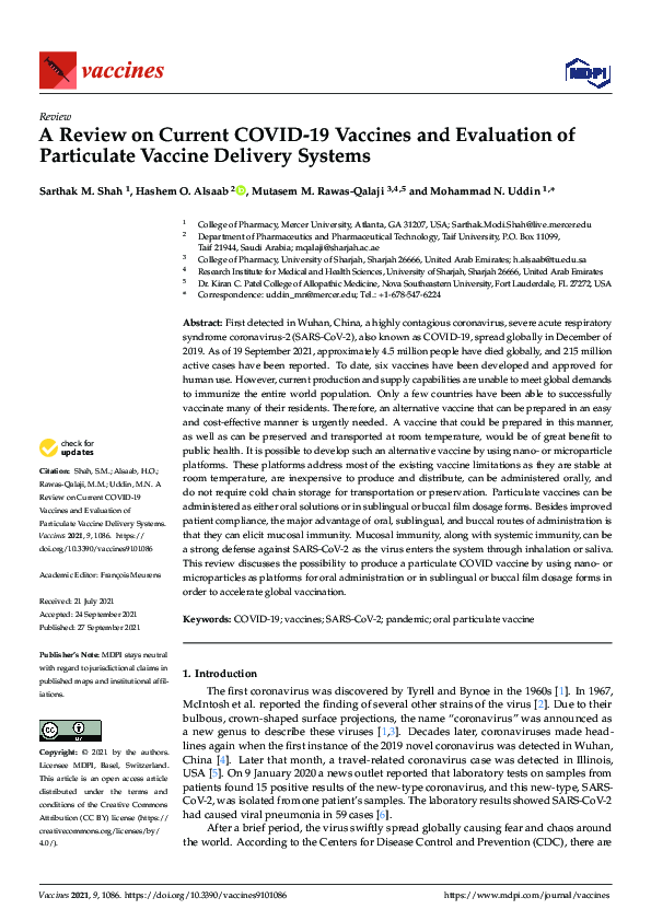 (PDF) A Review on Current COVID-19 Vaccines and Evaluation of ...
