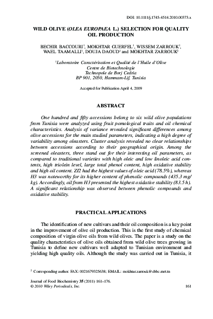 (PDF) Wild Olive (Olea Europaea L.) Selection for Quality Oil Production